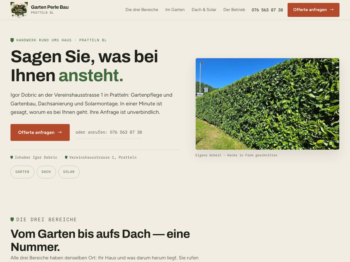 Startseite von Garten Perle Bau: «Sagen Sie, was bei Ihnen ansteht.»