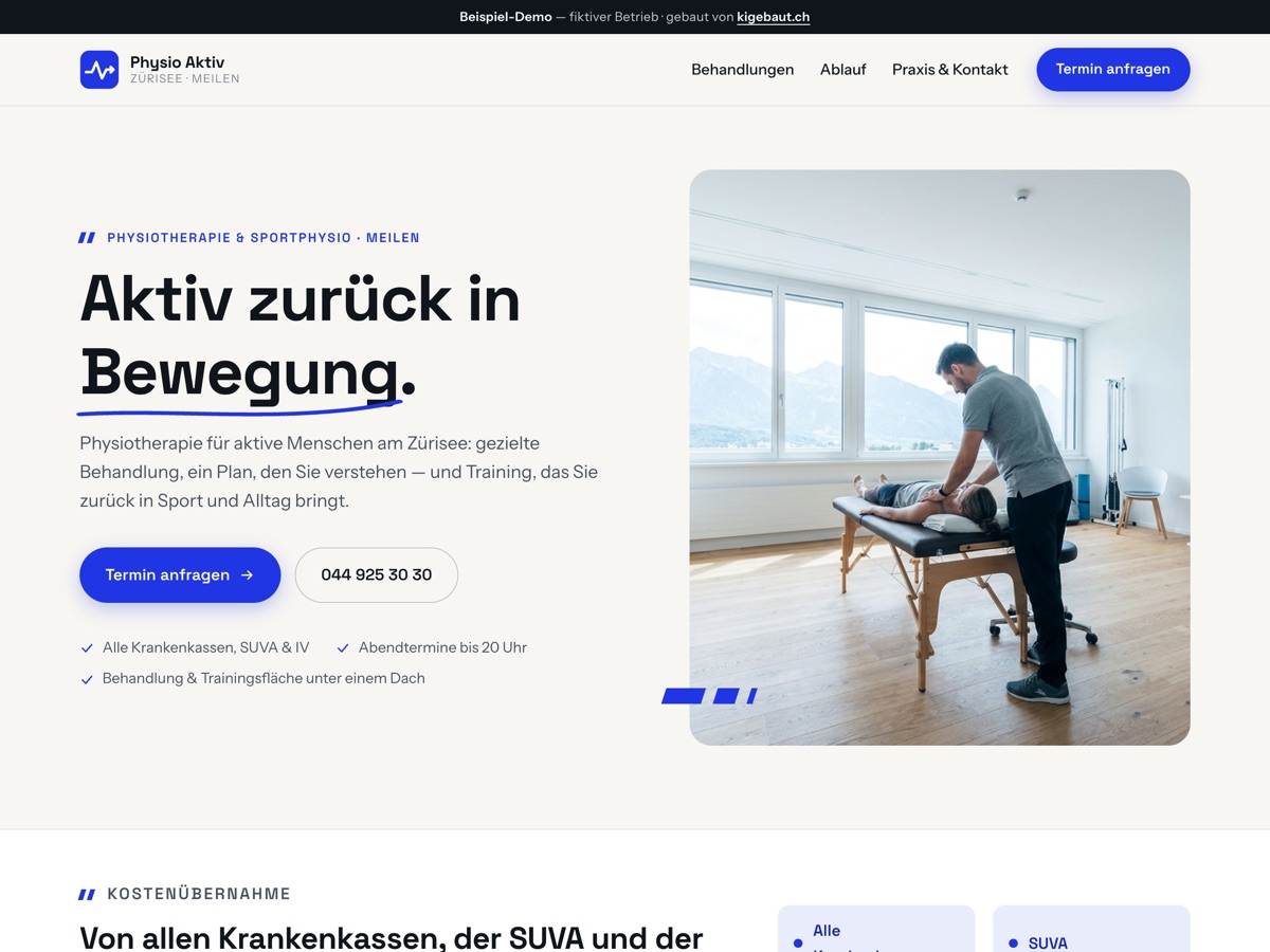 Vorschau der Beispiel-Website Physio Aktiv Zürisee