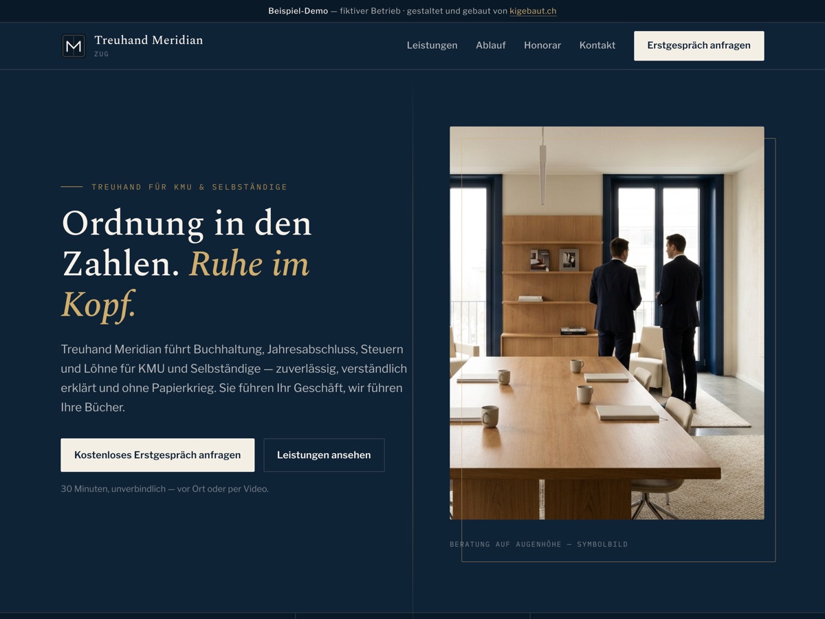 Vorschau der Beispiel-Website Treuhand Meridian
